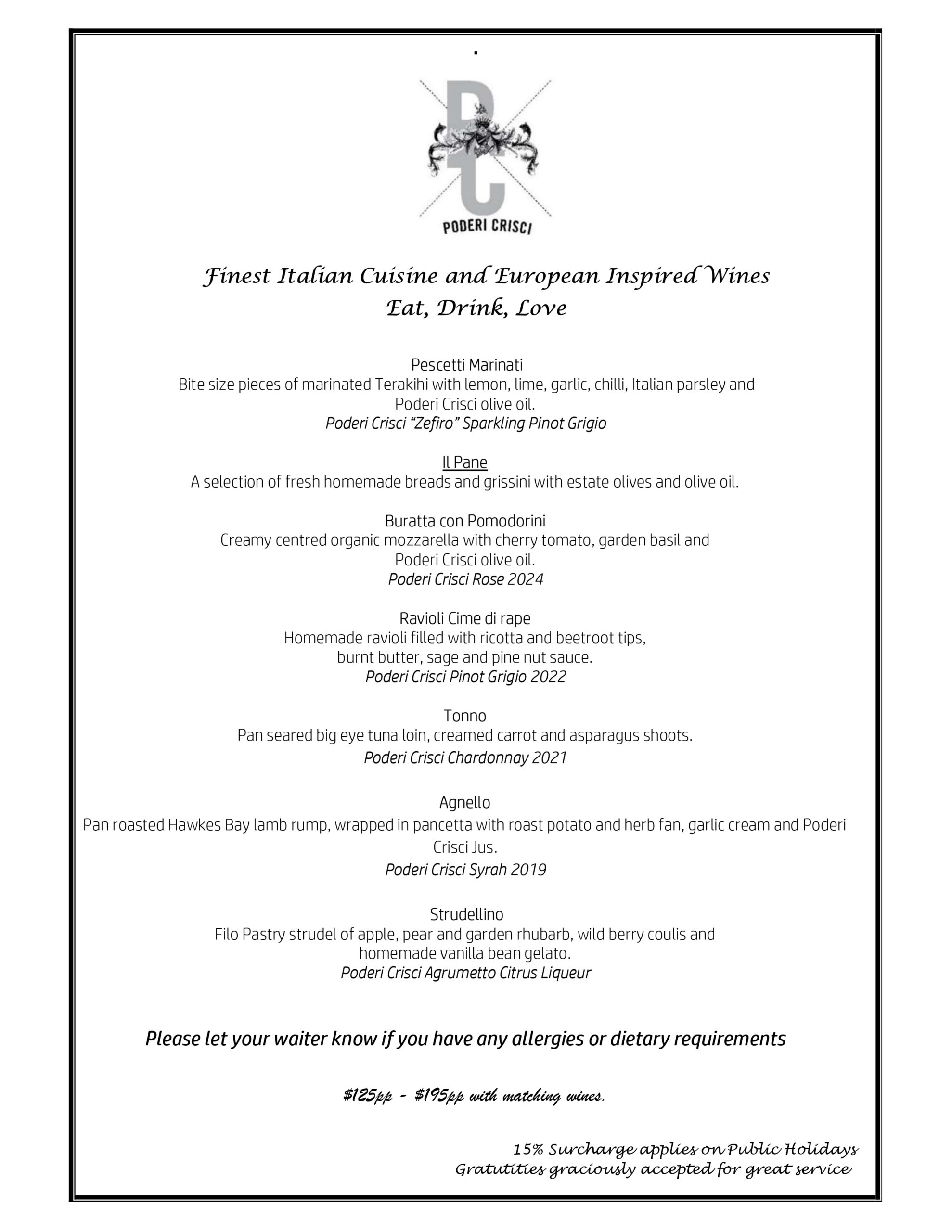 Degustation Menu Menu