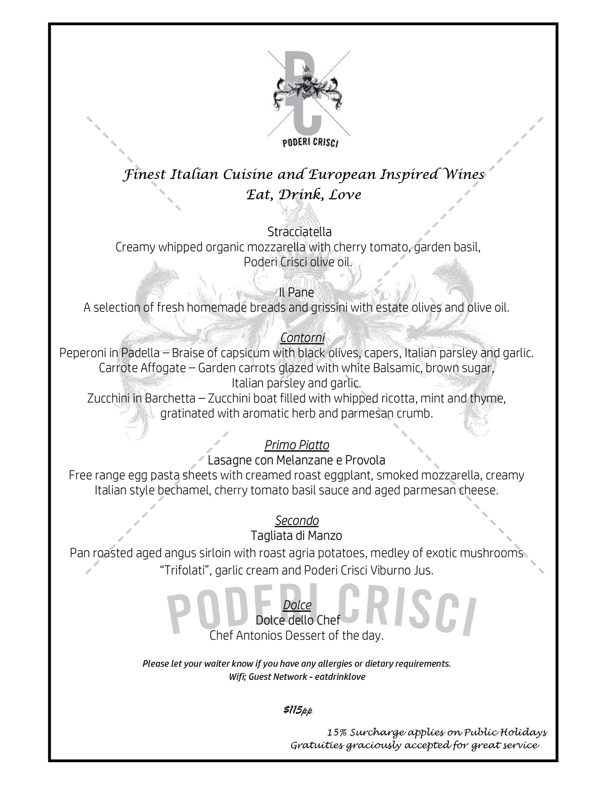 Weekend Long Lunch Menu